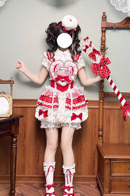 Sweet Lolita Dress - Twin Bears, 2 Colors, Lace Trim, Ruffled, Printed - additional product view 9