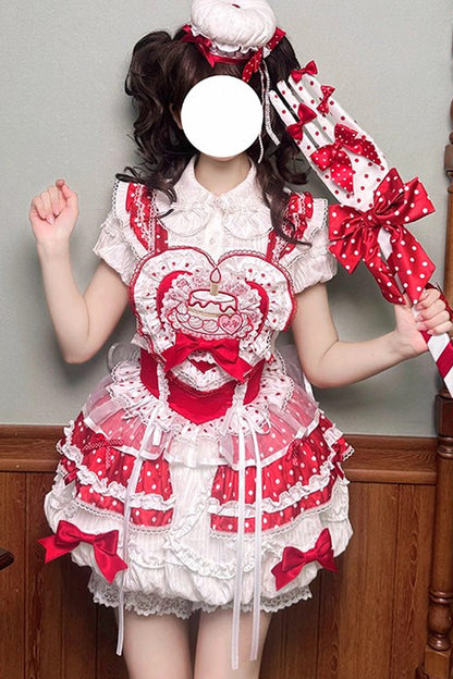 Sweet Lolita Dress - Twin Bears, 2 Colors, Lace Trim, Ruffled, Printed - main product image