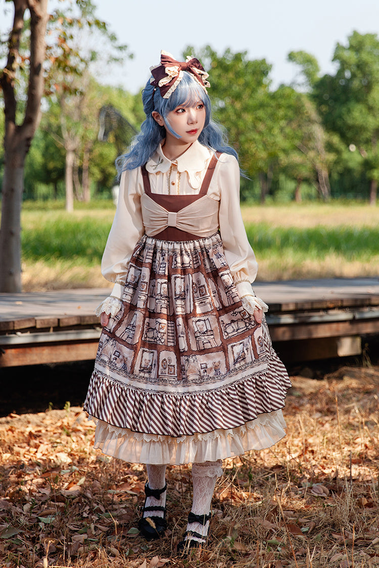 Sweet Lolita Dress - Underground Bear, Brown, Ruffled, Printed, Bow Detail - additional product view 7