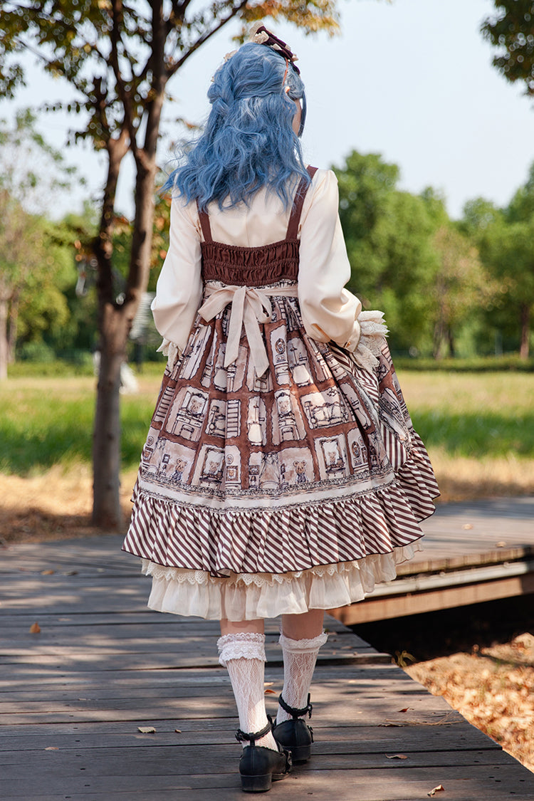 Sweet Lolita Dress - Underground Bear, Brown, Ruffled, Printed, Bow Detail - additional product view 8