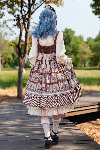 Sweet Lolita Dress - Underground Bear, Brown, Ruffled, Printed, Bow Detail - additional product view 8