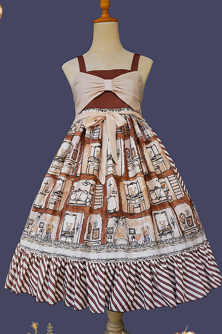 Sweet Lolita Dress - Underground Bear, Brown, Ruffled, Printed, Bow Detail - additional product view 9