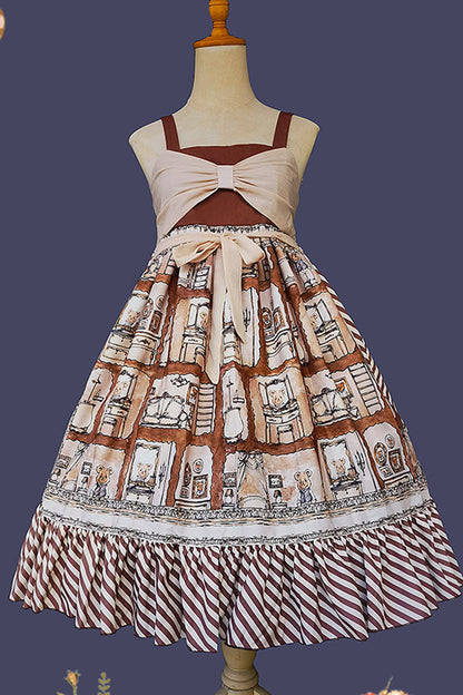Sweet Lolita Dress - Underground Bear, Brown, Ruffled, Printed, Bow Detail - additional product view 9