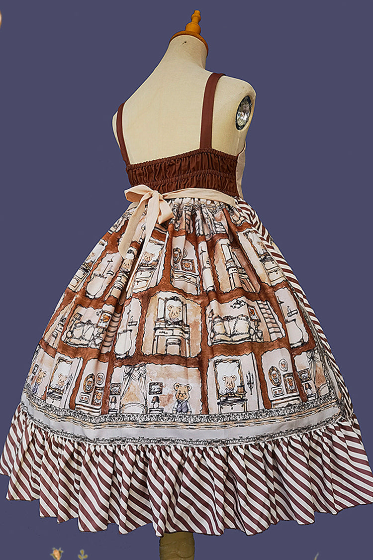 Sweet Lolita Dress - Underground Bear, Brown, Ruffled, Printed, Bow Detail - additional product view 10