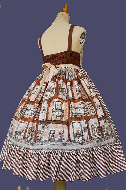 Sweet Lolita Dress - Underground Bear, Brown, Ruffled, Printed, Bow Detail - additional product view 10