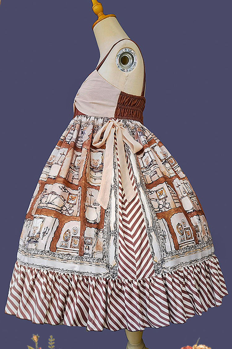 Sweet Lolita Dress - Underground Bear, Brown, Ruffled, Printed, Bow Detail - additional product view 11