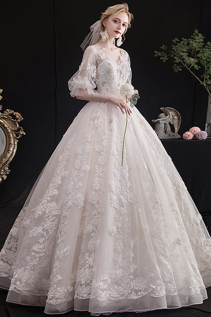 Sweet Lolita Dress - V Collar Lace Embroidered, White, High Waist, Lace Trim - additional product view 2