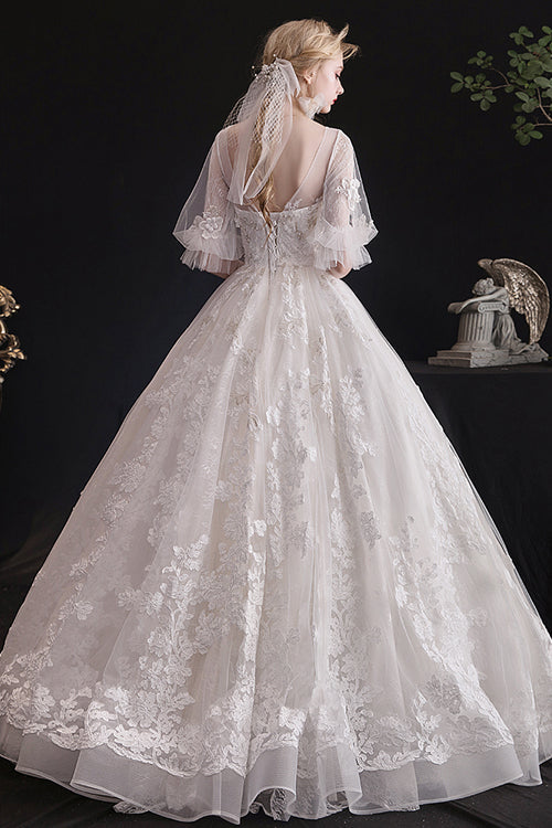 Sweet Lolita Dress - V Collar Lace Embroidered, White, High Waist, Lace Trim - additional product view 3