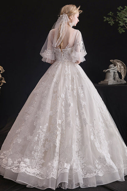 Sweet Lolita Dress - V Collar Lace Embroidered, White, High Waist, Lace Trim - additional product view 3