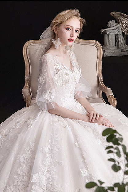 Sweet Lolita Dress - V Collar Lace Embroidered, White, High Waist, Lace Trim - additional product view 4