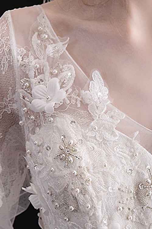 Sweet Lolita Dress - V Collar Lace Embroidered, White, High Waist, Lace Trim - additional product view 5