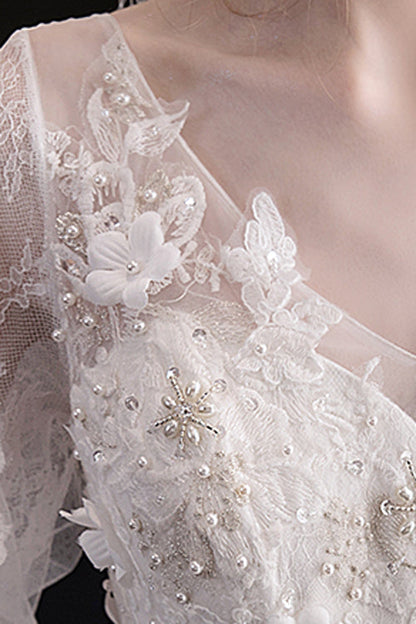 Sweet Lolita Dress - V Collar Lace Embroidered, White, High Waist, Lace Trim - additional product view 5