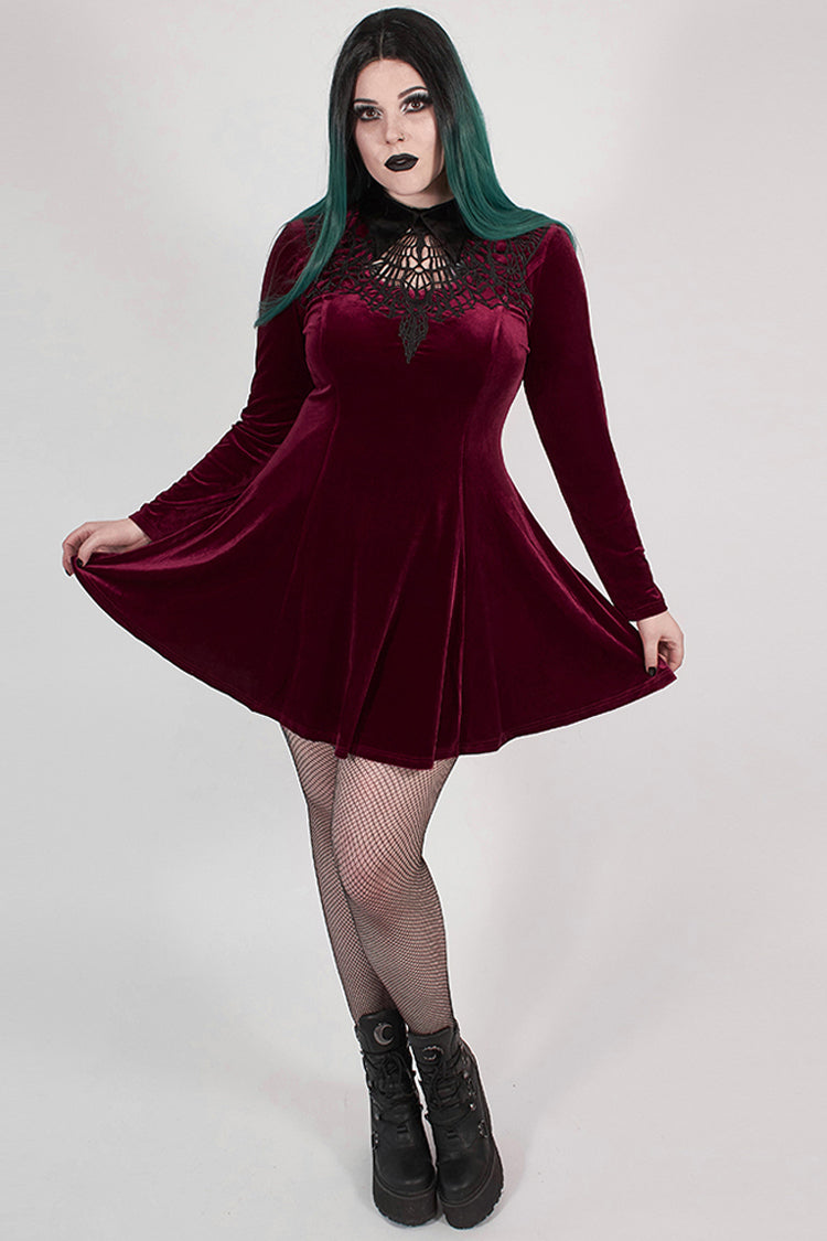 Sweet Lolita Dress - Velvet Front Chest Hollow-out, Red, Plus Size, Buckle Detail - additional product view 4