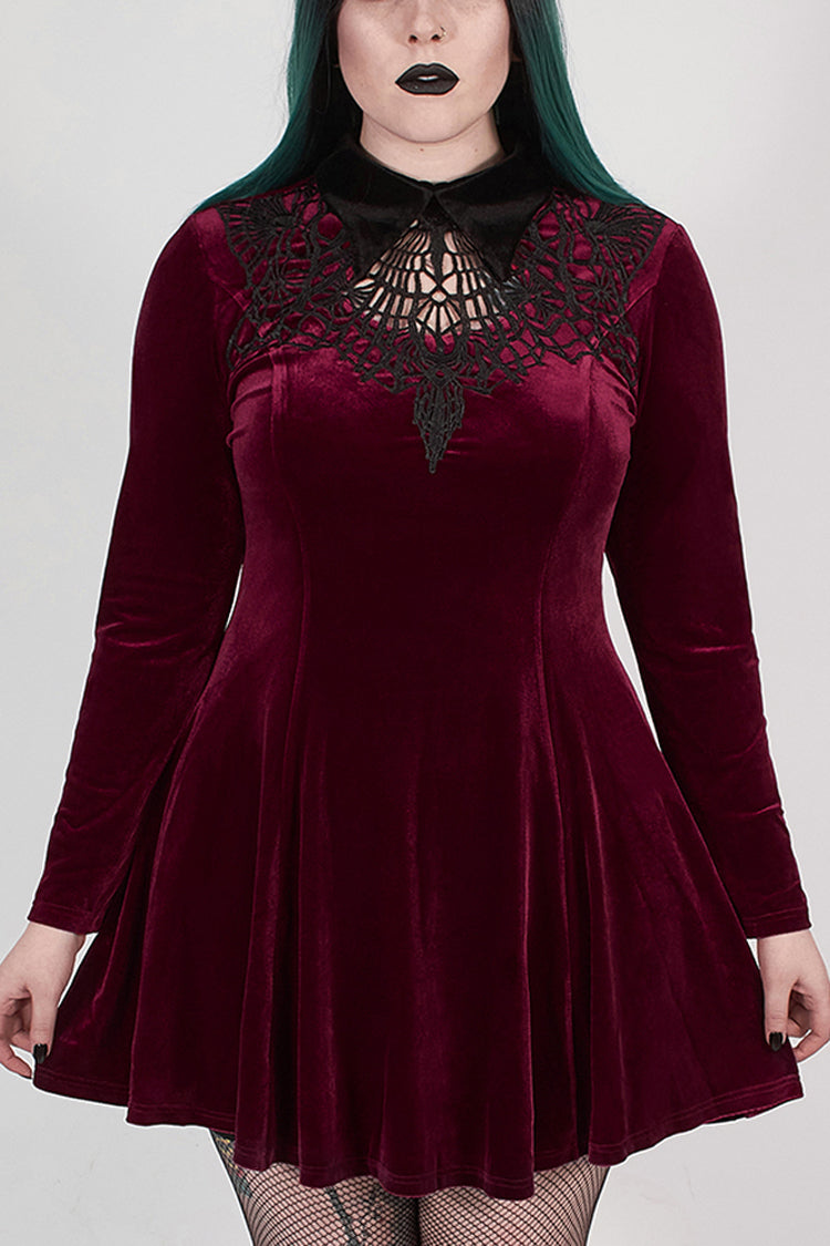 Sweet Lolita Dress - Velvet Front Chest Hollow-out, Red, Plus Size, Buckle Detail - main product image