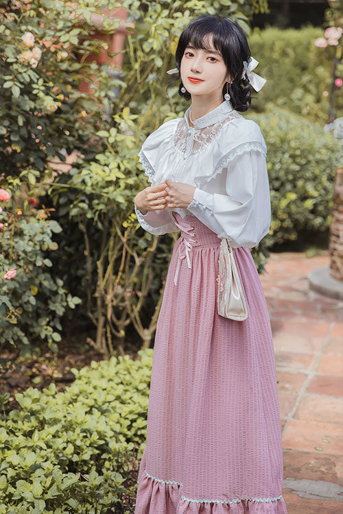 Sweet Lolita Dress - Vintage Palace Style, Pink, Striped, High Waist, Ruffled - additional product view 2
