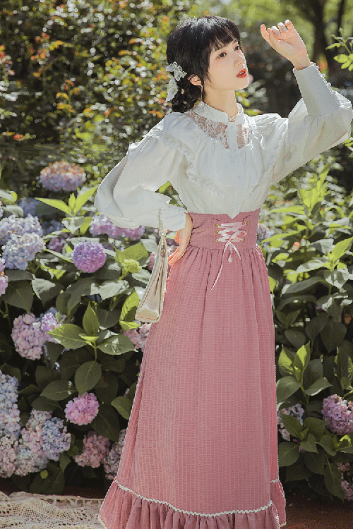 Sweet Lolita Dress - Vintage Palace Style, Pink, Striped, High Waist, Ruffled - additional product view 3