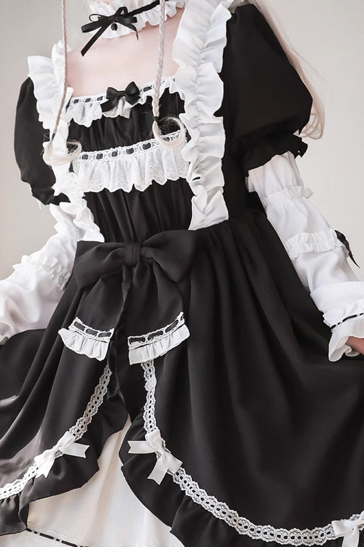 Sweet Lolita Dress - White/black, 2 Colors, Bow Detail, Long Sleeves, Gothic Style - additional product view 5