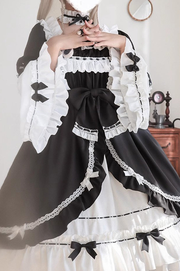 Sweet Lolita Dress - White/black, 2 Colors, Bow Detail, Long Sleeves, Gothic Style - additional product view 6
