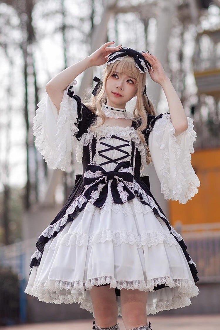 Sweet Lolita Dress - White/black, 2 Colors, Bow Detail - Tea Party Dress - additional product view 2