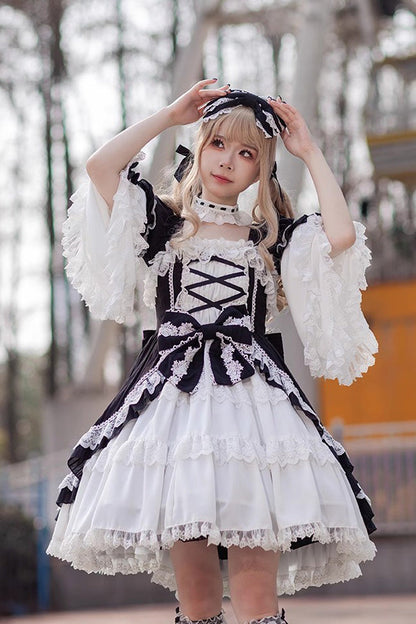 Sweet Lolita Dress - White/black, 2 Colors, Bow Detail - Tea Party Dress - additional product view 2