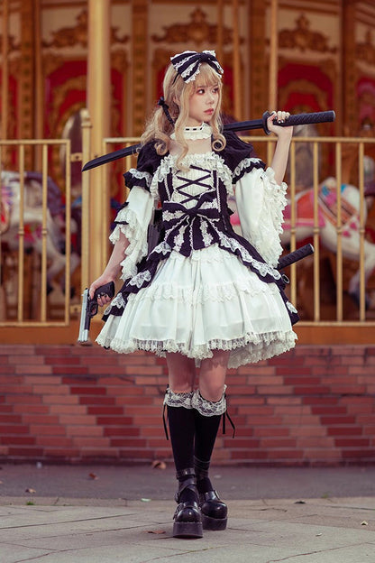 Sweet Lolita Dress - White/black, 2 Colors, Bow Detail - Tea Party Dress - additional product view 3