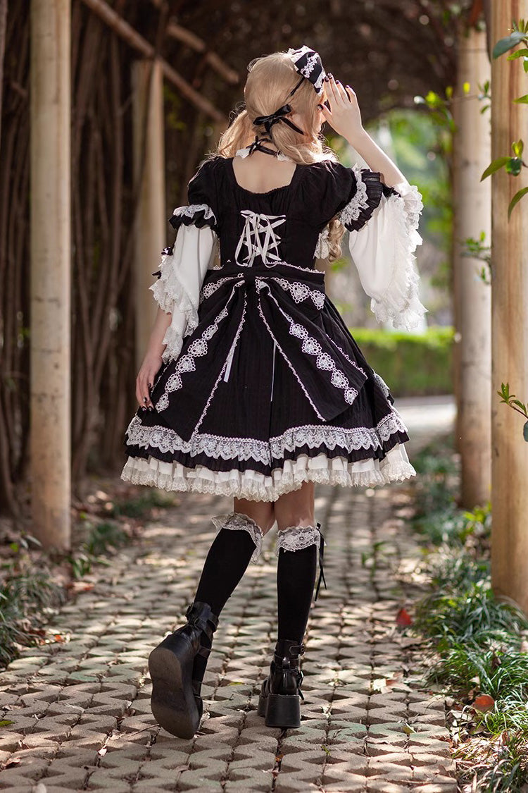 Sweet Lolita Dress - White/black, 2 Colors, Bow Detail - Tea Party Dress - additional product view 4