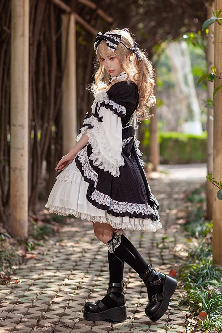 Sweet Lolita Dress - White/black, 2 Colors, Bow Detail - Tea Party Dress - additional product view 6