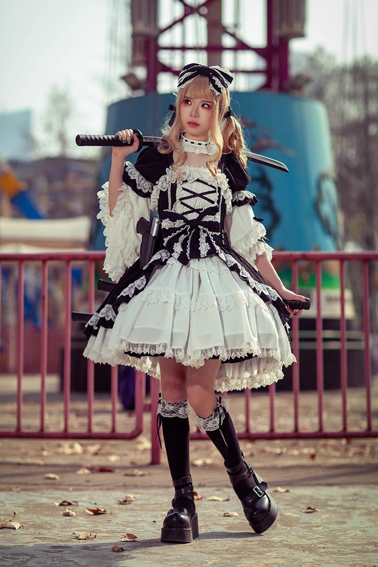Sweet Lolita Dress - White/black, 2 Colors, Bow Detail - Tea Party Dress - additional product view 7