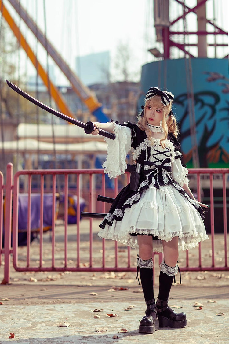 Sweet Lolita Dress - White/black, 2 Colors, Bow Detail - Tea Party Dress - additional product view 8