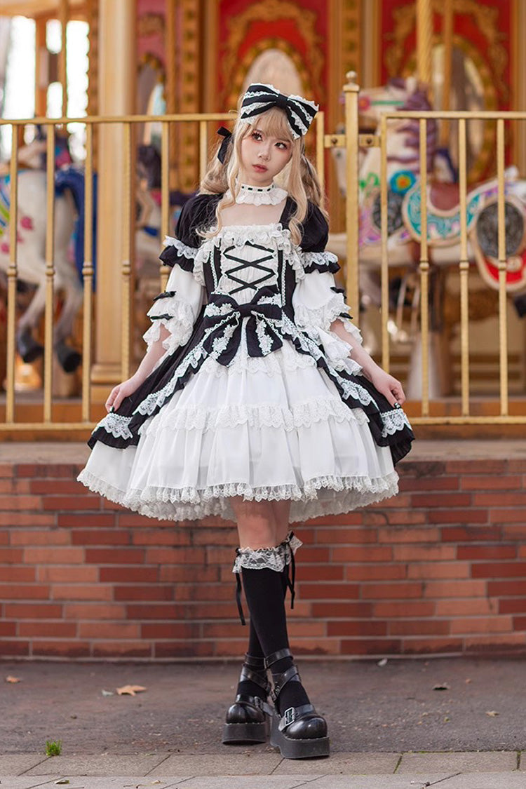 Sweet Lolita Dress - White/black, 2 Colors, Bow Detail - Tea Party Dress - additional product view 9