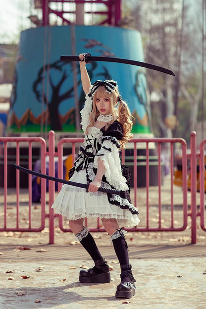 Sweet Lolita Dress - White/black, 2 Colors, Bow Detail - Tea Party Dress - additional product view 10
