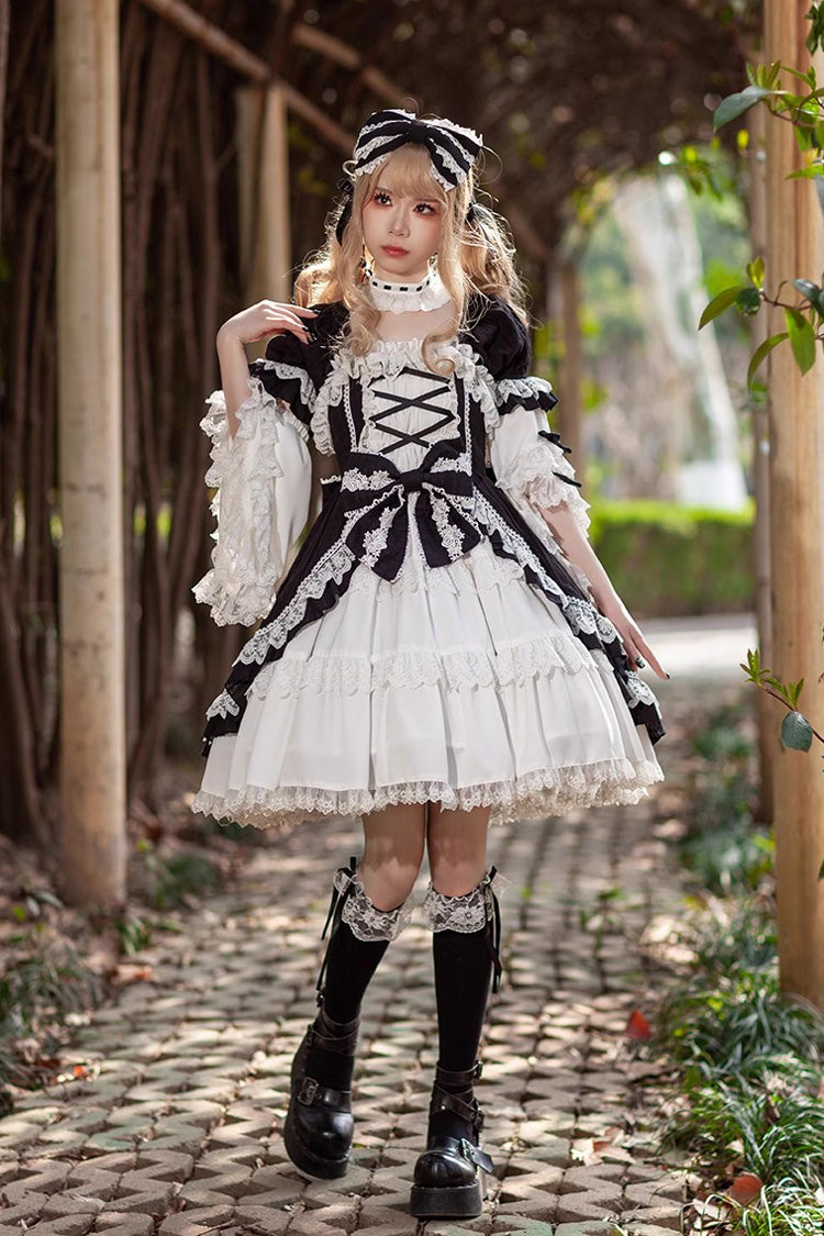 Sweet Lolita Dress - White/black, 2 Colors, Bow Detail - Tea Party Dress - additional product view 11