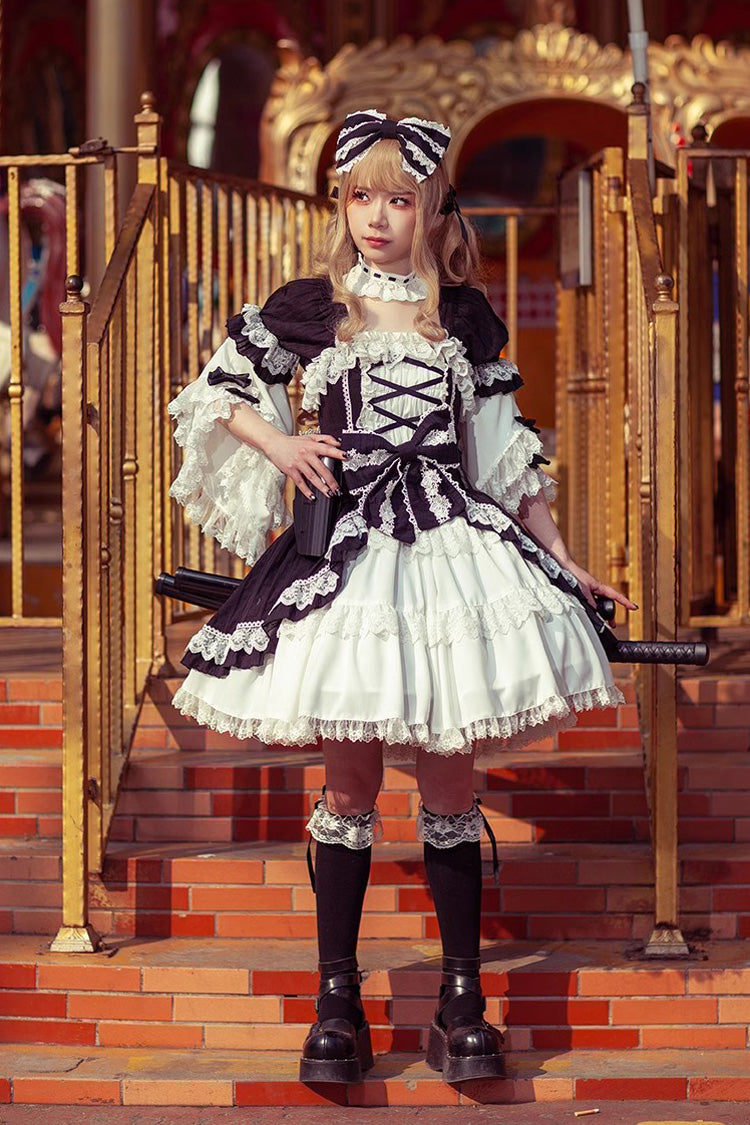Sweet Lolita Dress - White/black, 2 Colors, Bow Detail - Tea Party Dress - additional product view 12