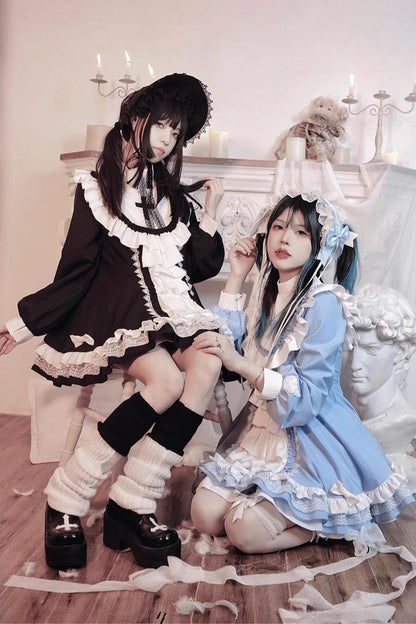 Sweet Lolita Dress - White/black, 2 Colors, Printed, Cross Detail, Long Sleeves - additional product view 7