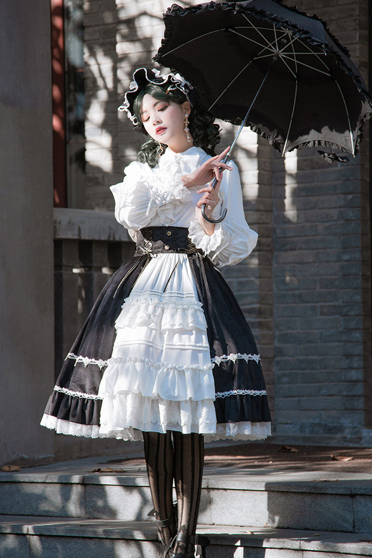 Sweet Lolita Dress - White/black Stitching Cardigan, 2 Colors, Gothic Style, Ruffled - additional product view 2