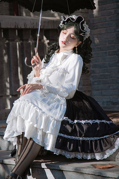 Sweet Lolita Dress - White/black Stitching Cardigan, 2 Colors, Gothic Style, Ruffled - additional product view 3