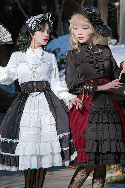 Sweet Lolita Dress - White/black Stitching Cardigan, 2 Colors, Gothic Style, Ruffled - additional product view 4