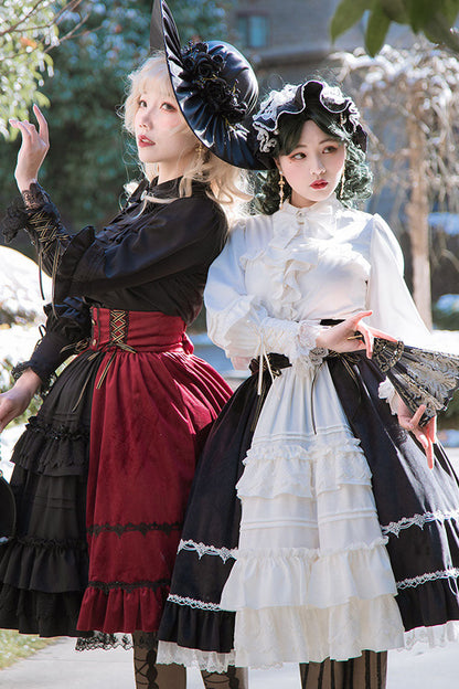 Sweet Lolita Dress - White/black Stitching Cardigan, 2 Colors, Gothic Style, Ruffled - additional product view 5