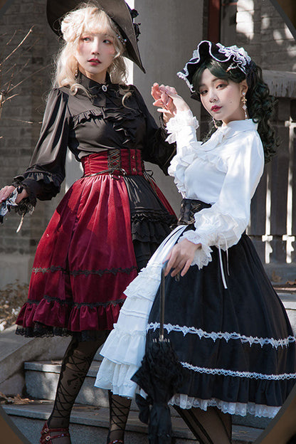 Sweet Lolita Dress - White/black Stitching Cardigan, 2 Colors, Gothic Style, Ruffled - additional product view 6