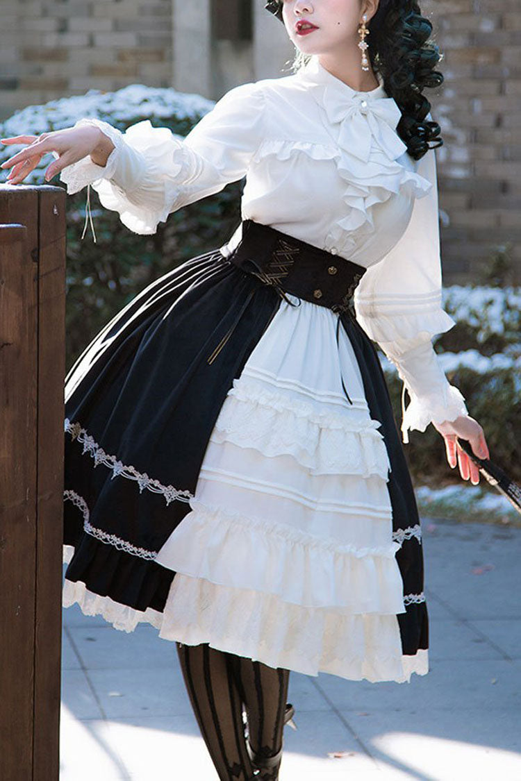 Sweet Lolita Dress - White/black Stitching Cardigan, 2 Colors, Gothic Style, Ruffled - main product image