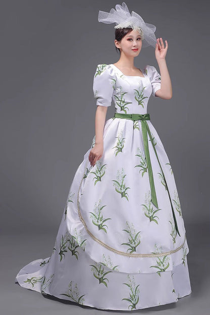 Sweet Lolita Dress - White/green European Court, 2 Colors, Printed, Victorian Style - additional product view 2