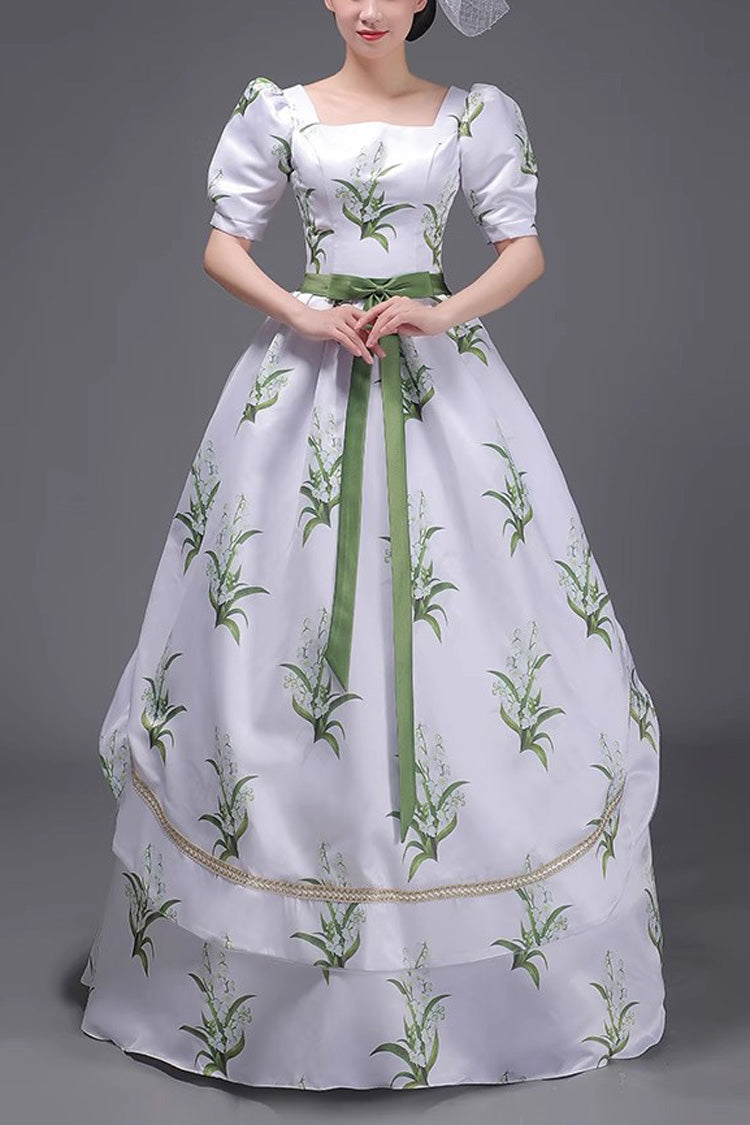 Sweet Lolita Dress - White/green European Court, 2 Colors, Printed, Victorian Style - main product image