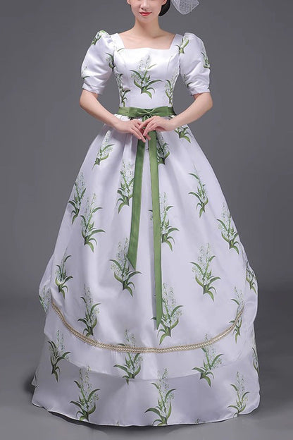 Sweet Lolita Dress - White/green European Court, 2 Colors, Printed, Victorian Style - main product image