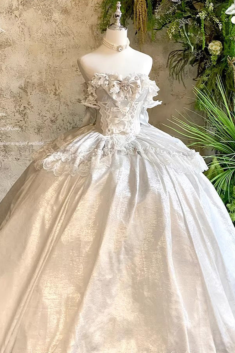 Sweet Lolita Dress - White Moonlight Lover, White, Ruffled, Lace-Up, Bow Detail - additional product view 3