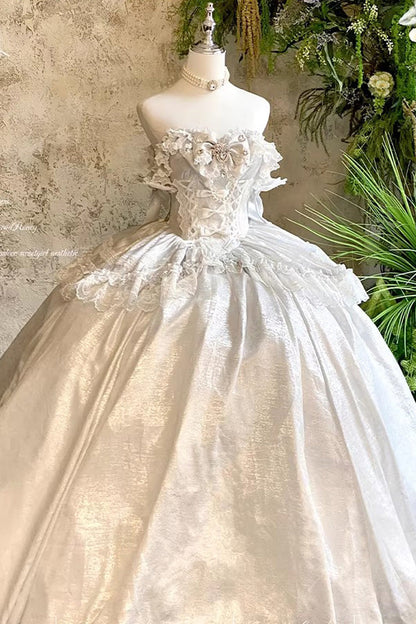Sweet Lolita Dress - White Moonlight Lover, White, Ruffled, Lace-Up, Bow Detail - additional product view 3
