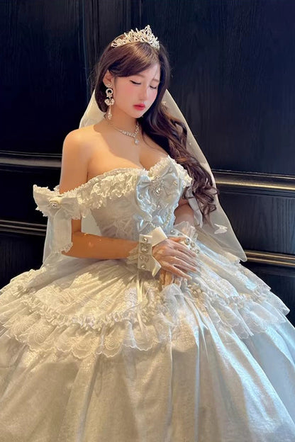 Sweet Lolita Dress - White Moonlight Lover, White, Ruffled, Lace-Up, Bow Detail - additional product view 5