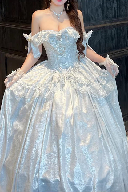 Sweet Lolita Dress - White Moonlight Lover, White, Ruffled, Lace-Up, Bow Detail - additional product view 6