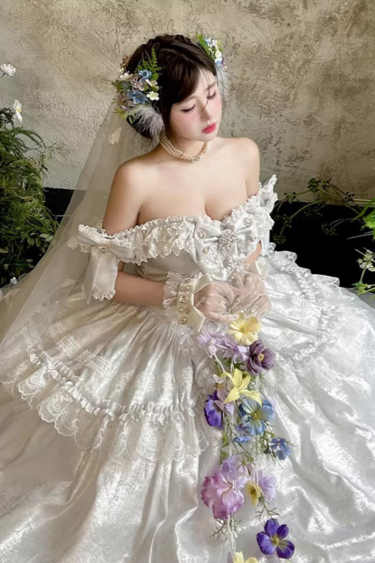 Sweet Lolita Dress - White Moonlight Lover, White, Ruffled, Lace-Up, Bow Detail - additional product view 7