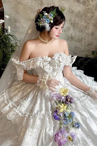 Sweet Lolita Dress - White Moonlight Lover, White, Ruffled, Lace-Up, Bow Detail - additional product view 8