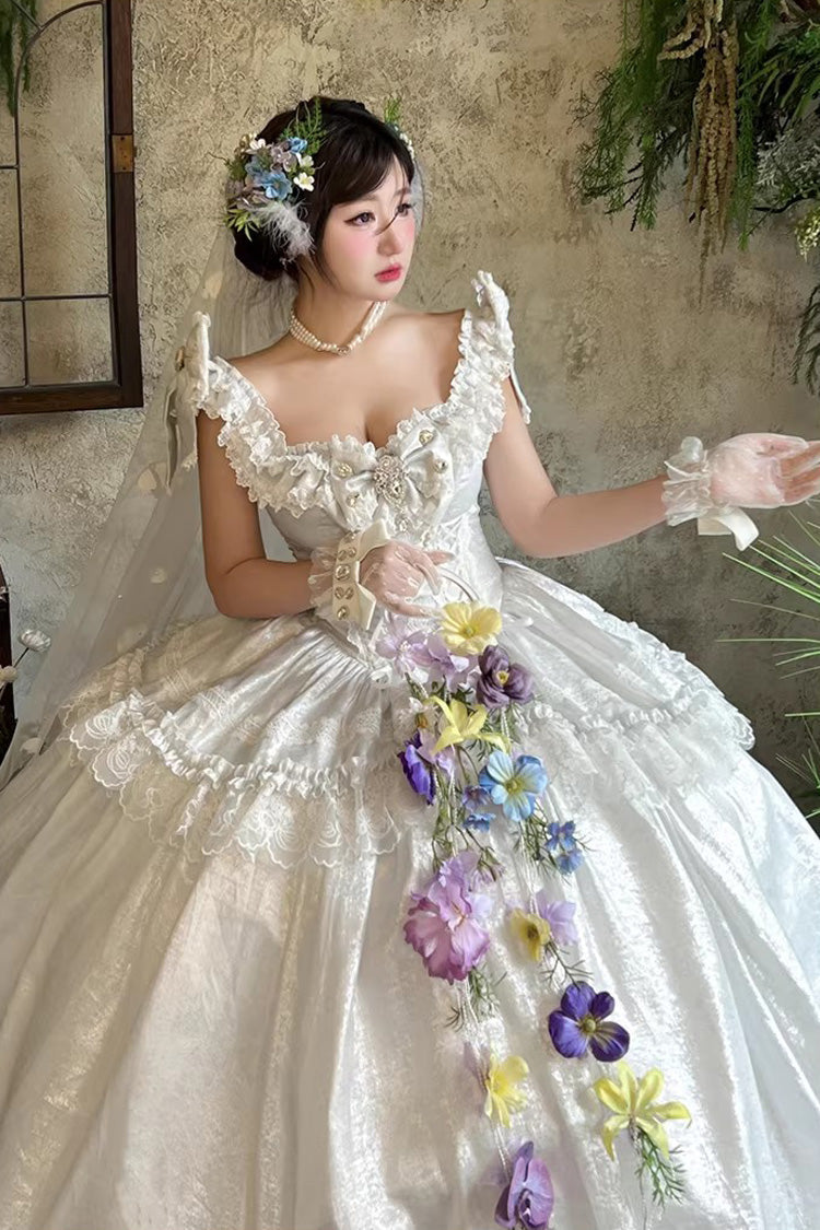 Sweet Lolita Dress - White Moonlight Lover, White, Ruffled, Lace-Up, Bow Detail - additional product view 9